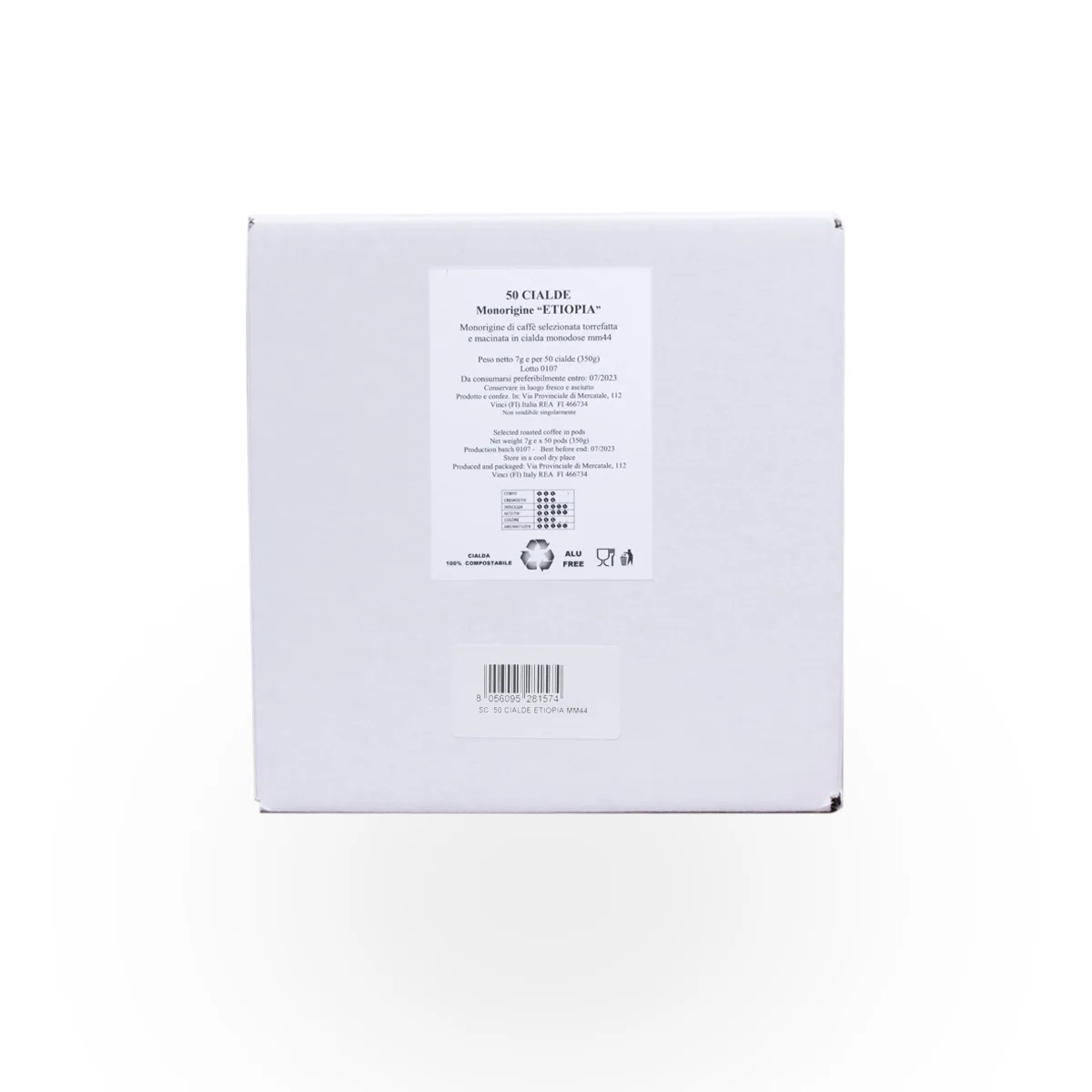 Made in Italy single origin Etiopia 100% arabica Coffee 50 pods box compostable and biodegradable for home