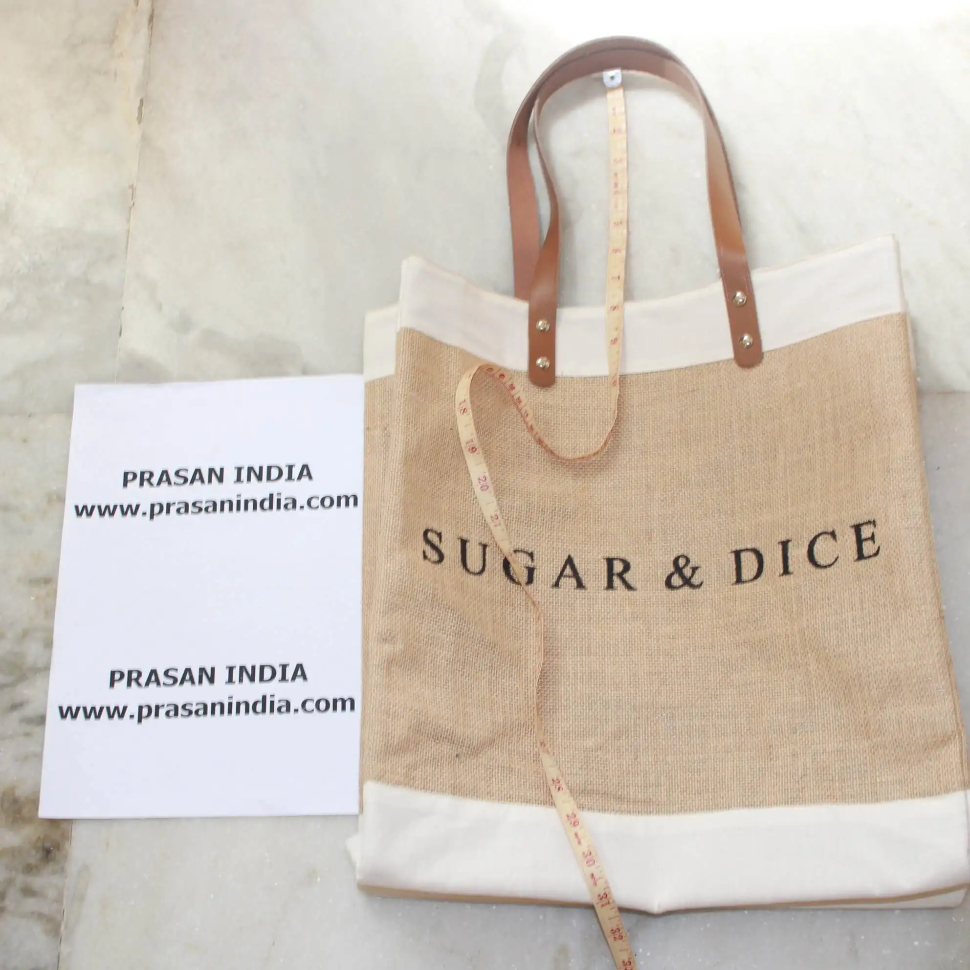 Jute Bag from India with pure leather straps which are easy to carry and gives premium looks