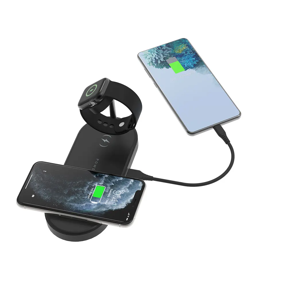 Зарядная док-станция Powerology 4 в 1 двойные беспроводные зарядные колодки 10 Вт лицензионное магнитное зарядное устройство для часов