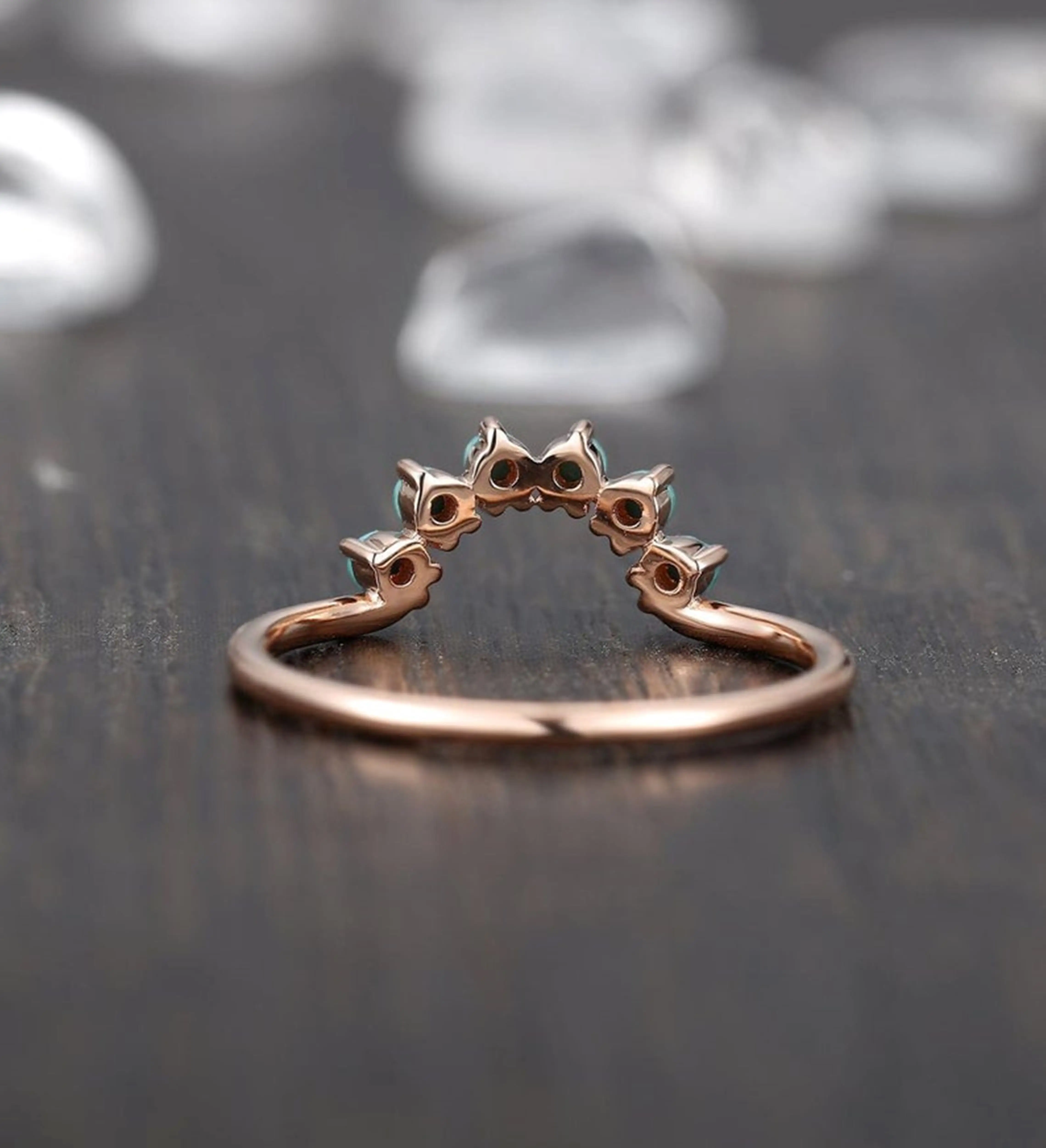 Бирюзовое обручальное кольцо 14 к розовое золото изогнутое бирюзовое половинное изящное в стиле арт-деко