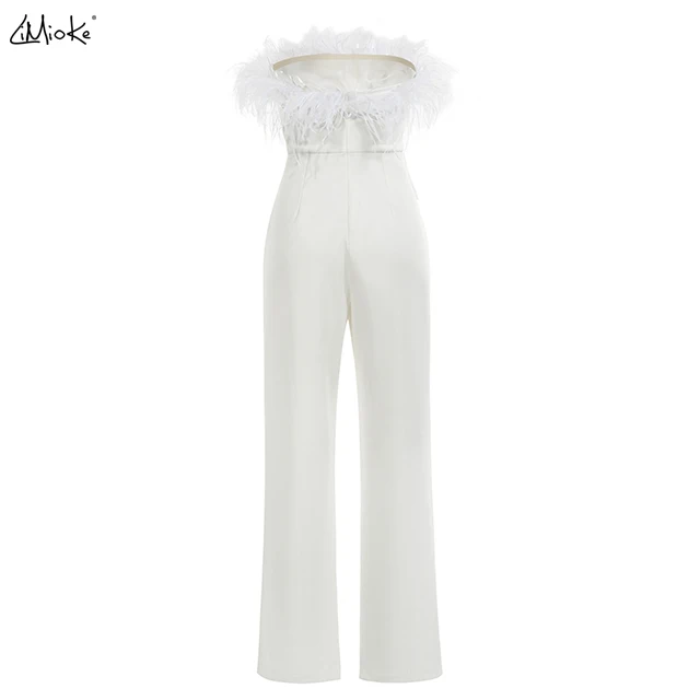 Лидер продаж женский комбинезон LiMioKe019 INS без бретелек с перьями белый корсет топ сексуальный цельный элегантная осенняя одежда для женщин