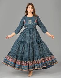 Cotton New Design Floral Print Anarkali Dress  Rayon Women Kurtis Ethnic Office Wear Dress Kurtis