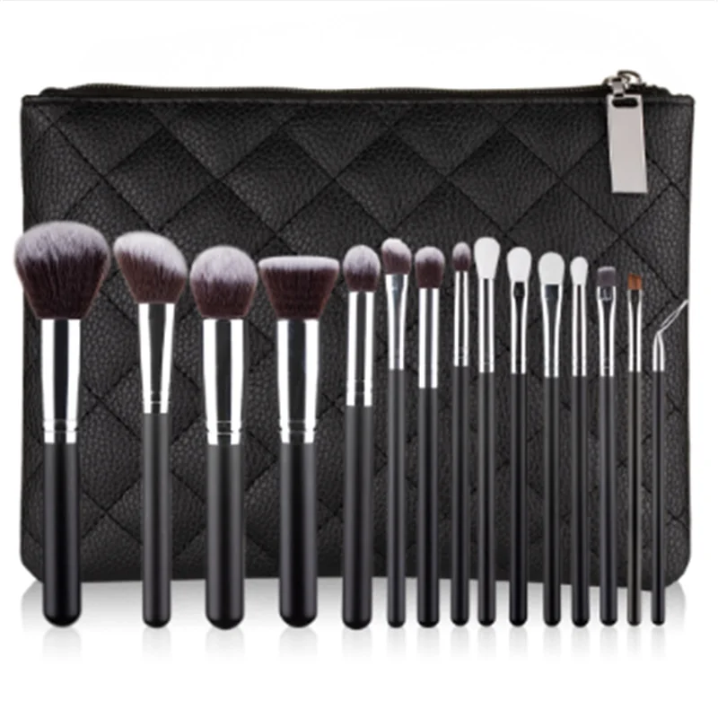 
15 new makeup brushes eye shadow powder brush set nylon hair black wood handle cosmetic tool 