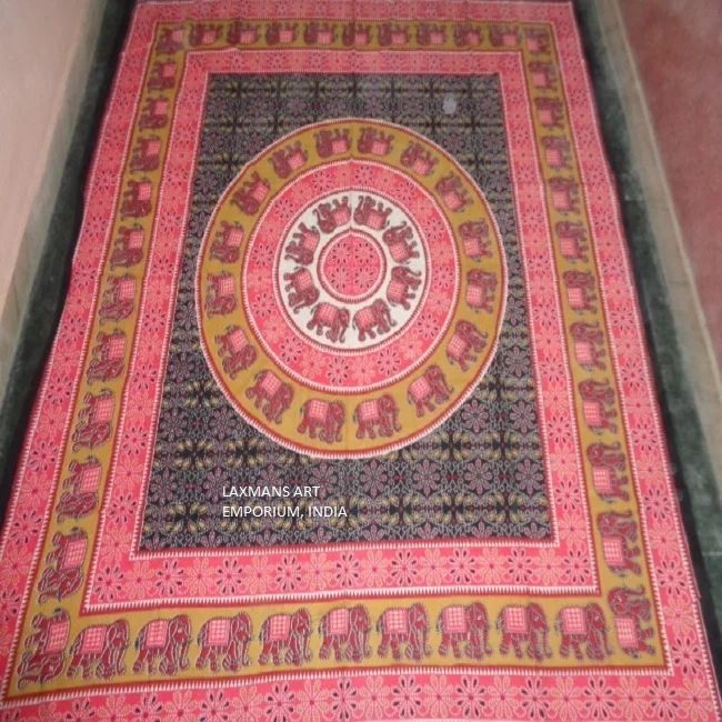 New Round Elephant Mandala Printed Cotton Bed Sheets/Wall Hangings Tapestry Wholesale From India