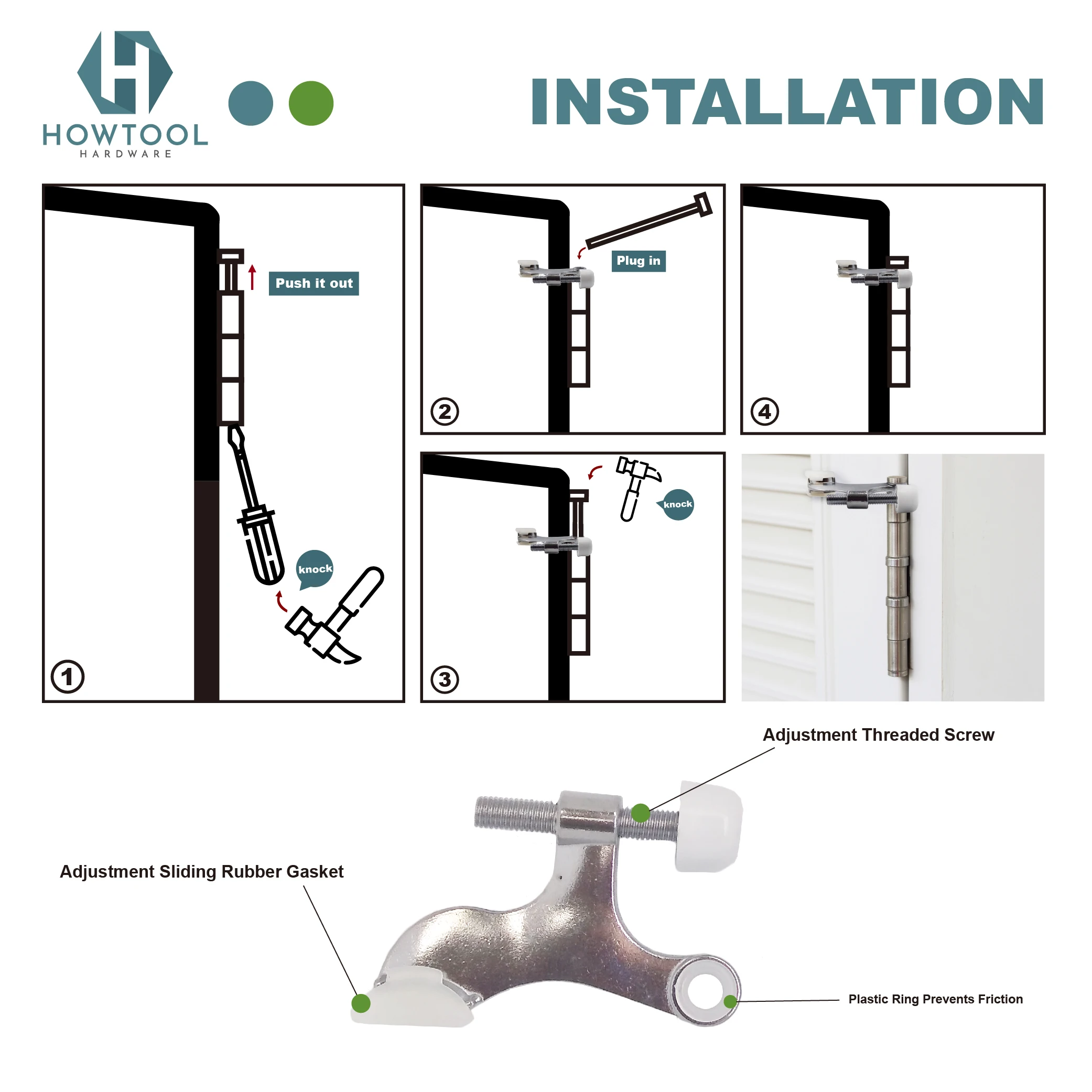 Дверная пробка HOWTOOL B300 хромированный усиленный шарнирный штифт дверной ограничитель с белыми резиновыми наконечниками бампера