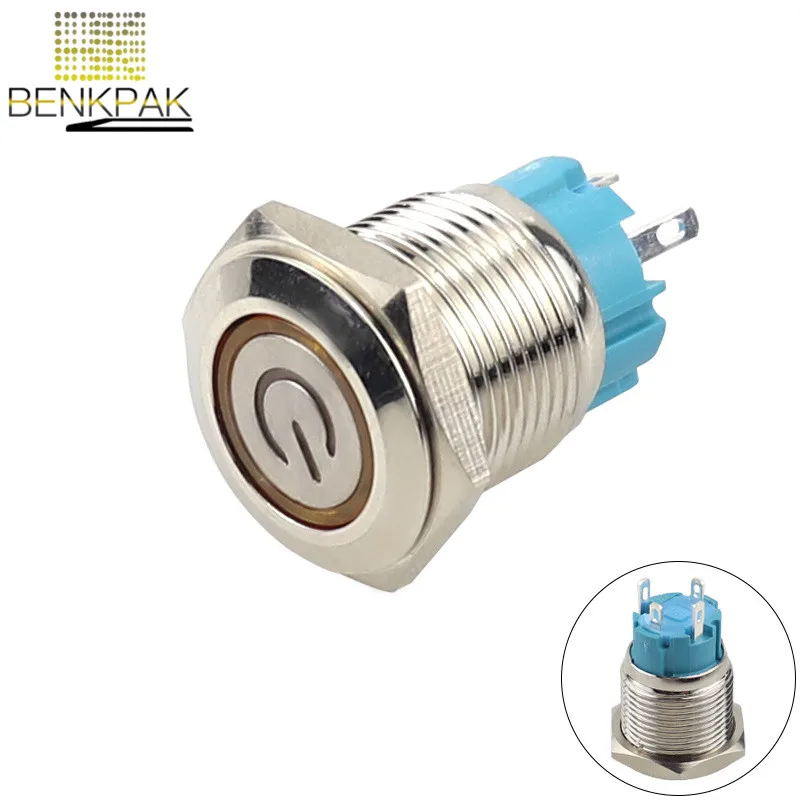 16 мм самоблокирующийся металлический переключатель водонепроницаемый светодиодный 4pin 1NO