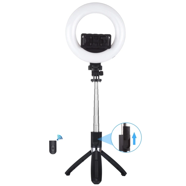 PULUZ 6.3 inch 16cm Ring LED Live Broadcast Vlogging Selfie Light + Wireless Selfie Stick Tripod Mount