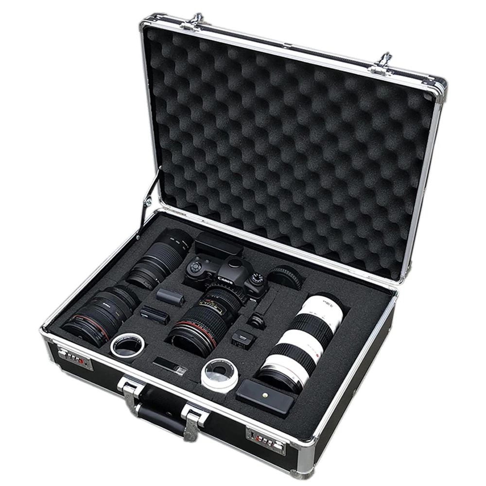 aluminum carry case with large storage with customized die cutting foam for musical instruments camera tool set DJI drone gun