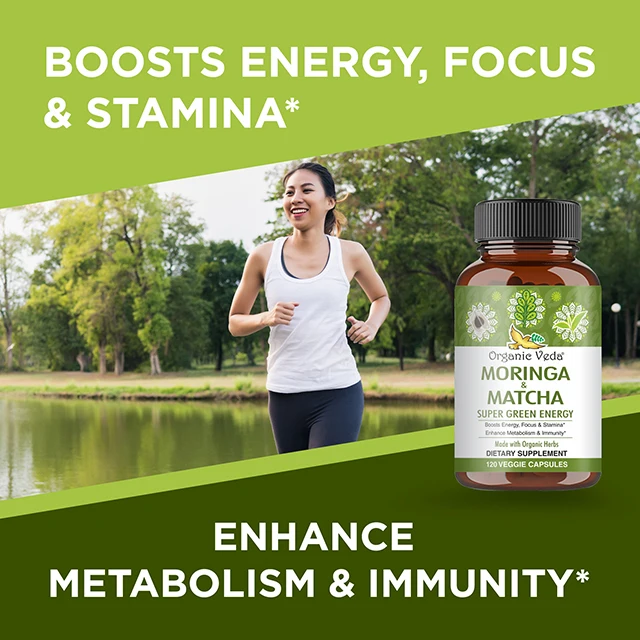 Factory direct sale bulk organic moringa capsules with matcha green tea metabolism and immunity booster dietary supplement