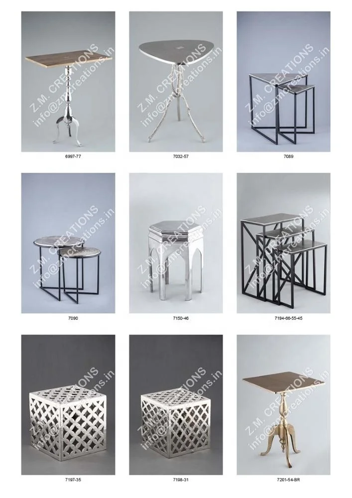 Coffee Table Set Aluminum And Mango Wood Material Silver Color Round Shape Living Room Hotel And Home Decoration Top Trending