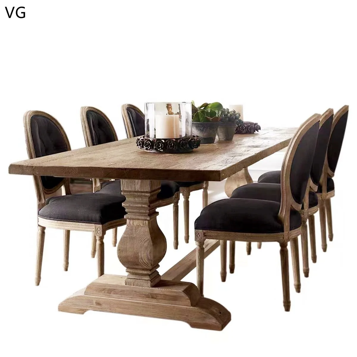 Vintage Solid Wood Dining Table Set 8 Seater Dining Room Furniture Modern Wooden Dining Tables Home Furniture