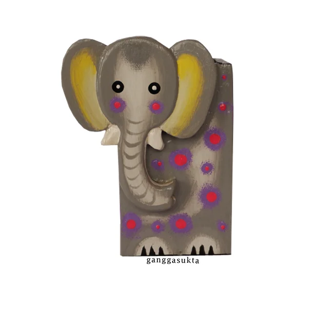 Handcrafted Wooden Elephant Pencil Holder Desk Organizer with Artistic Painting Animal Theme for Home Office Gift