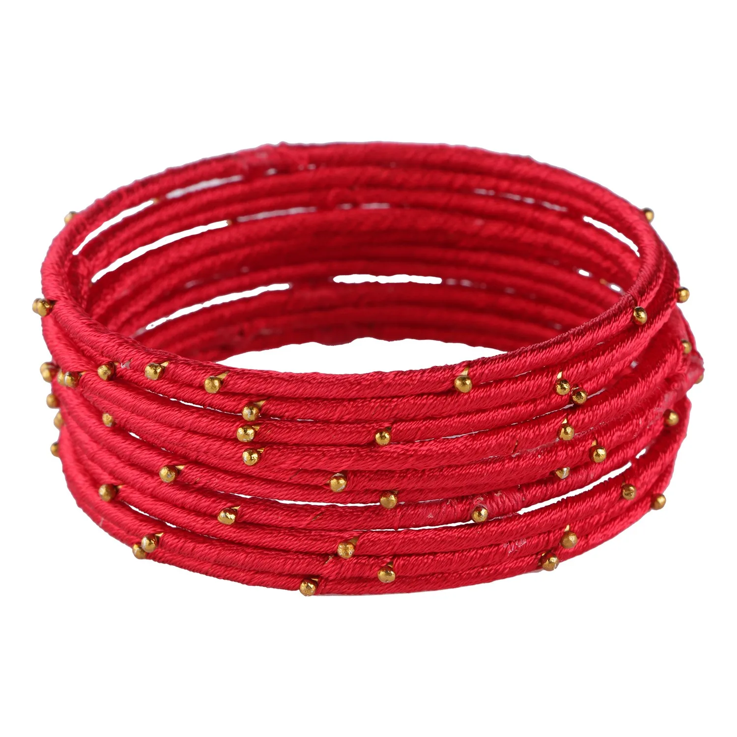 Fashion Jewelry Indian Bollywood Gold Plated Beaded Red Silk Thread Wedding Bridal Bracelet Bangle Set