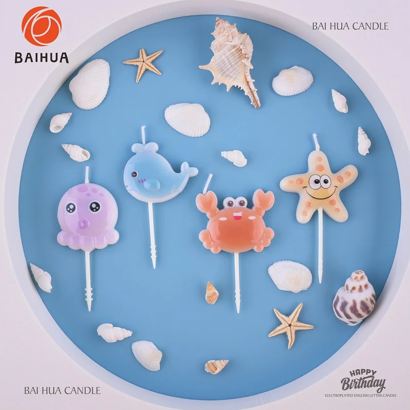 New Trend  Three-Dimensional  Exquisite Design Ocean Theme Fish Starfish Crab Shape Birthday Cake Candles For Parties