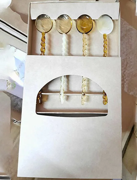 Customized Boxes Available Colored Handmade Stirring Glass Spoon