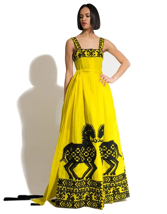 
Hot Selling Exclusive Design Bring Luck Ethno Chic Custom Hand Embroidery Ukrainian Long Women Dress Boho Style Maxi Dress 