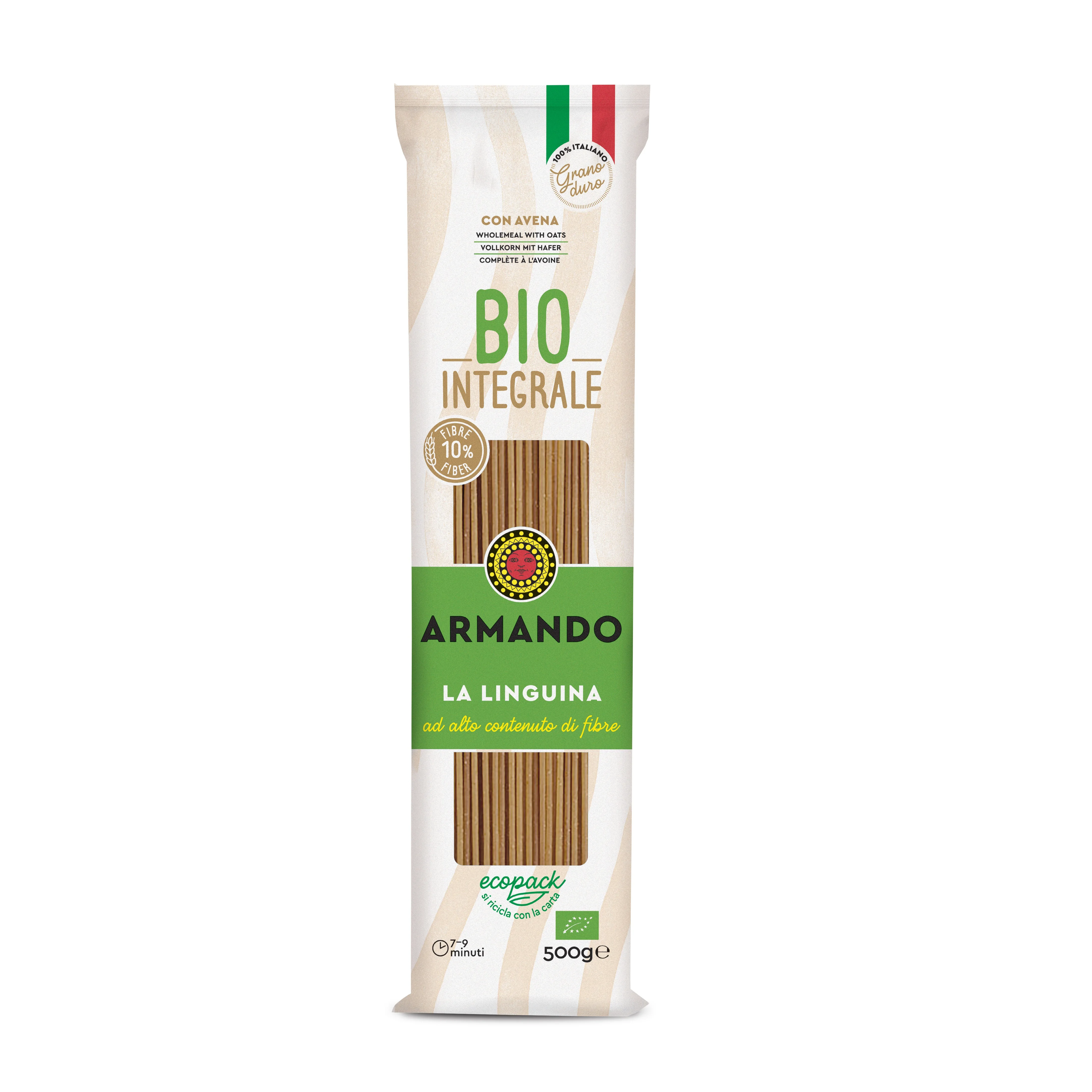 Italian Pasta Bronze Die Organic Durum Whole Wheat Dry with Oat Fiber Linguina Pasta 500g in bag for sale