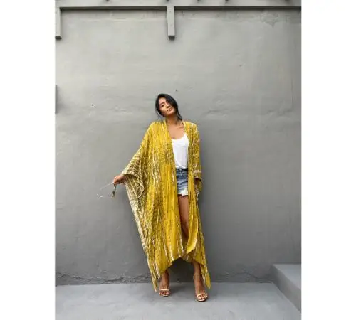 
Mustard Summer Kimono Vacation Look Loose fit Robe Kimono Beach Cover up Swim Cover up Belted Kimono Home dress 