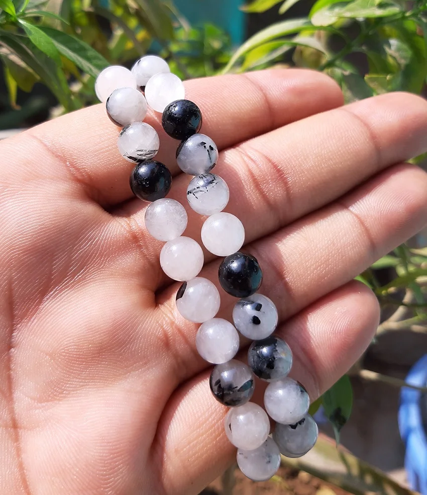 
Wholesale Natural Rutilated Quartz Beads Stretch Bracelet Handmade Gemstone 8mm Round beads Rutilated Black Tourmaline Bracelets 