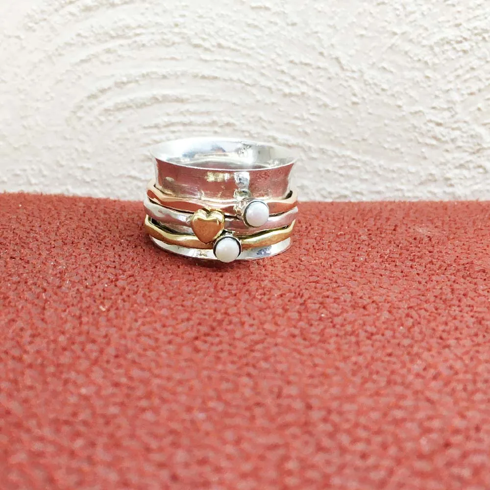 925 Sterling Silver Jewelry Rings Attractive Pearl Gemstone Triple Tone 925 Sterling Silver Spinner Rings Jewelry Manufacturer