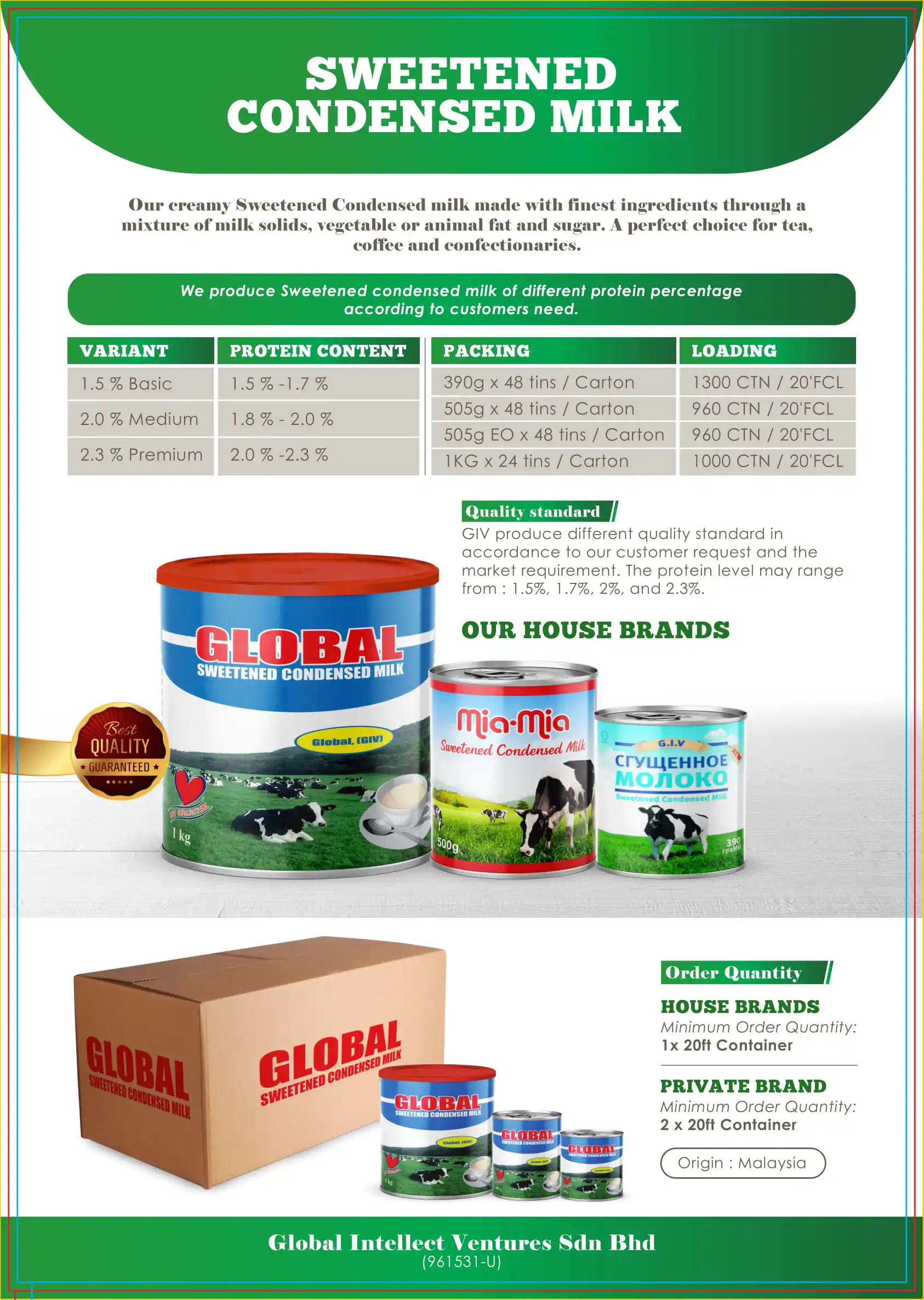 
GLOBAL SWEETENED CONDENSED MILK/ BEST QUALITY 