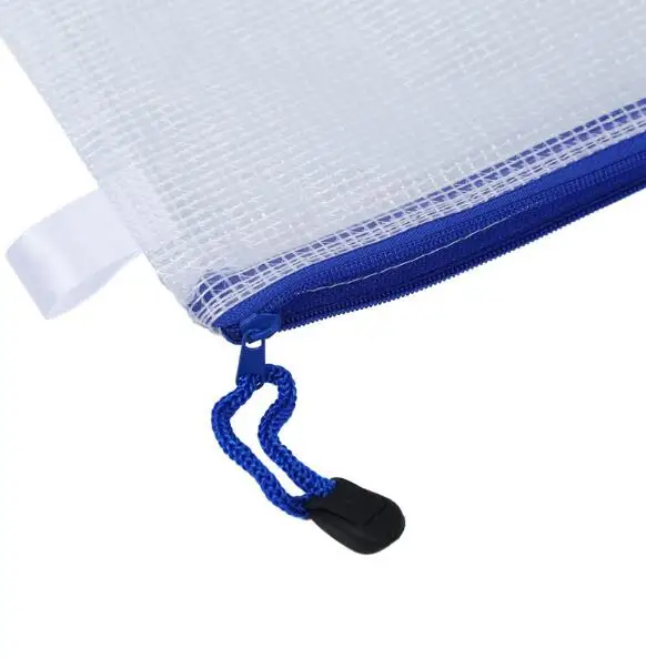 Waterproof A6 / A4 / A5 Transparent Plastic Document PVC Mesh Zipper Bag For School&Office