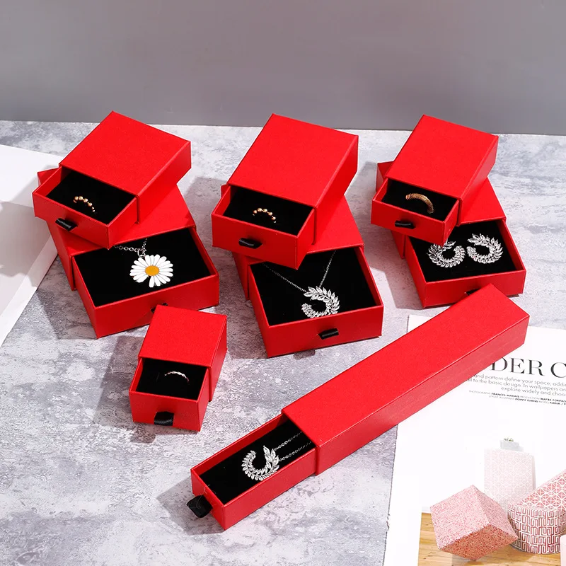 Factory low price wholesale jewelry box set can be customized jewelry box LOGO, luxury drawer black jewelry box