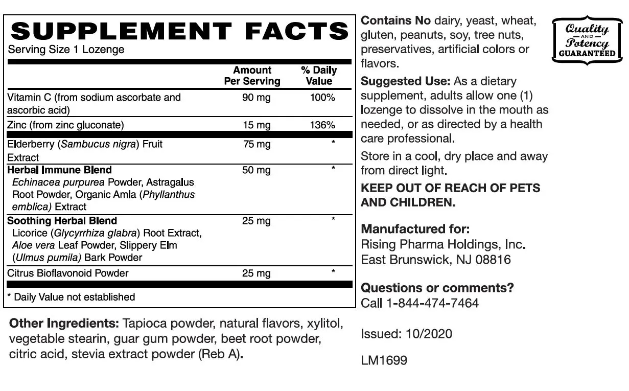 60 Lozenges Elderberry Zinc Lozenge A potent combination of Elderberry, Zinc, Vitamin C and our soothing herbal immune blends