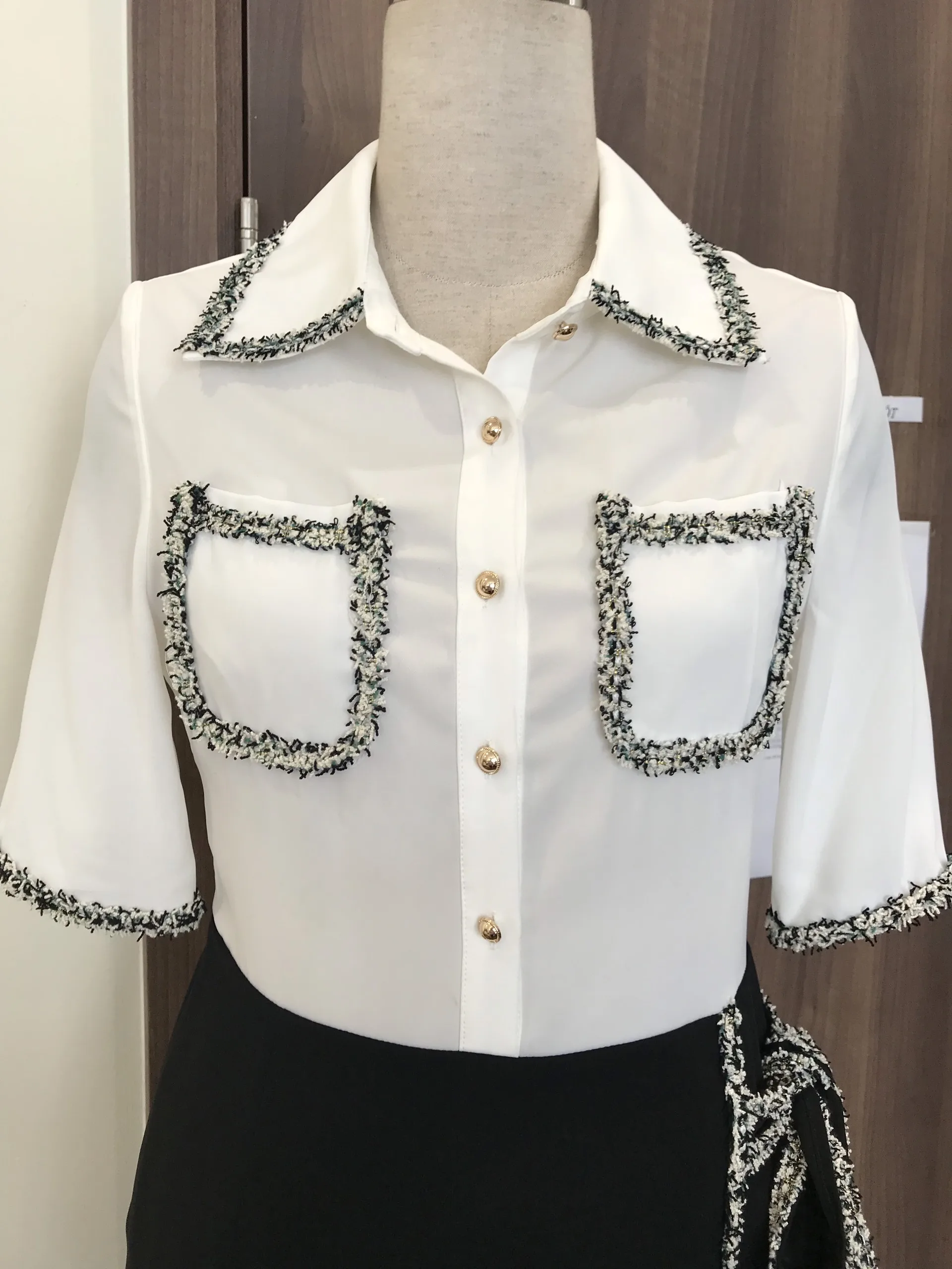 Wholesale price premium material long dress shirt women office ladies white and black waistline turndown collar  dresses women