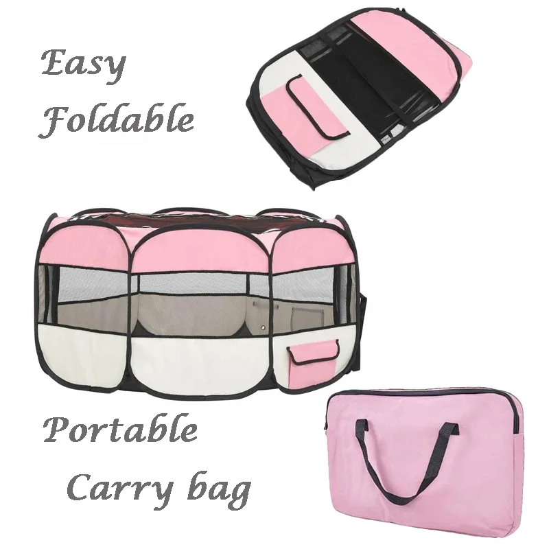 Large Mesh Pop up kennel cat dog playpen with Carrying Bag portable pet playpen 8 panel pet cage dog enclosure animal fence
