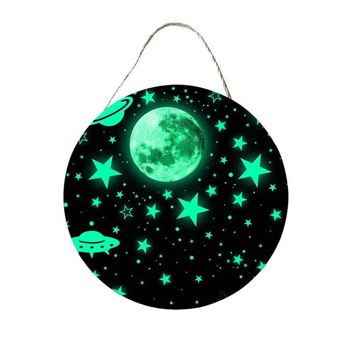 Space Front Door Sign Round Wooden Planet Nursery Decor Baby Sleeping Hanging Sign Plaque Door Hanger