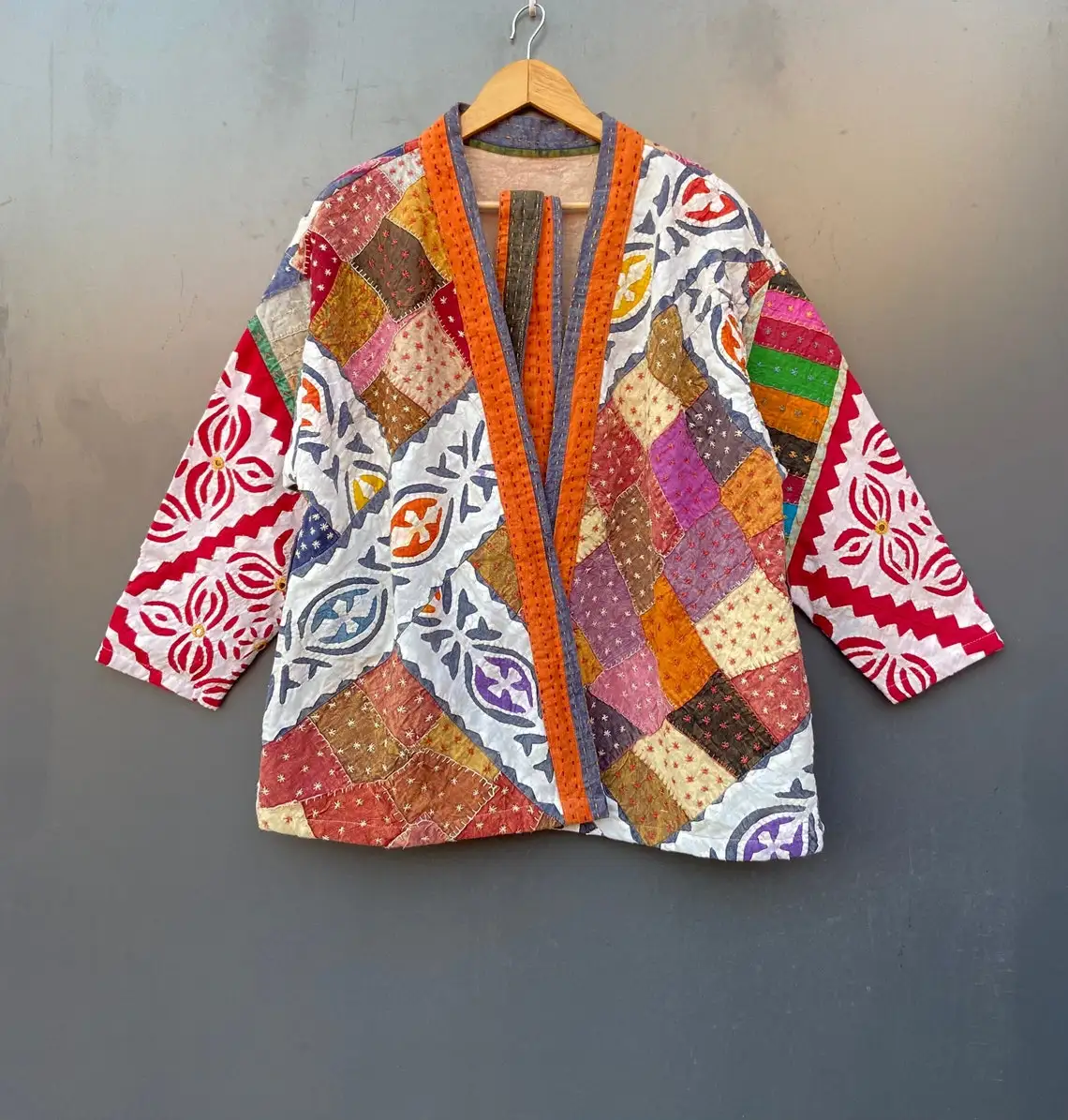 Manufacturer And Wholesaler Indian Handmade Womans Jacket Cut work kantha quilted jacket Kimono Cardigan Handmade Bathrobe