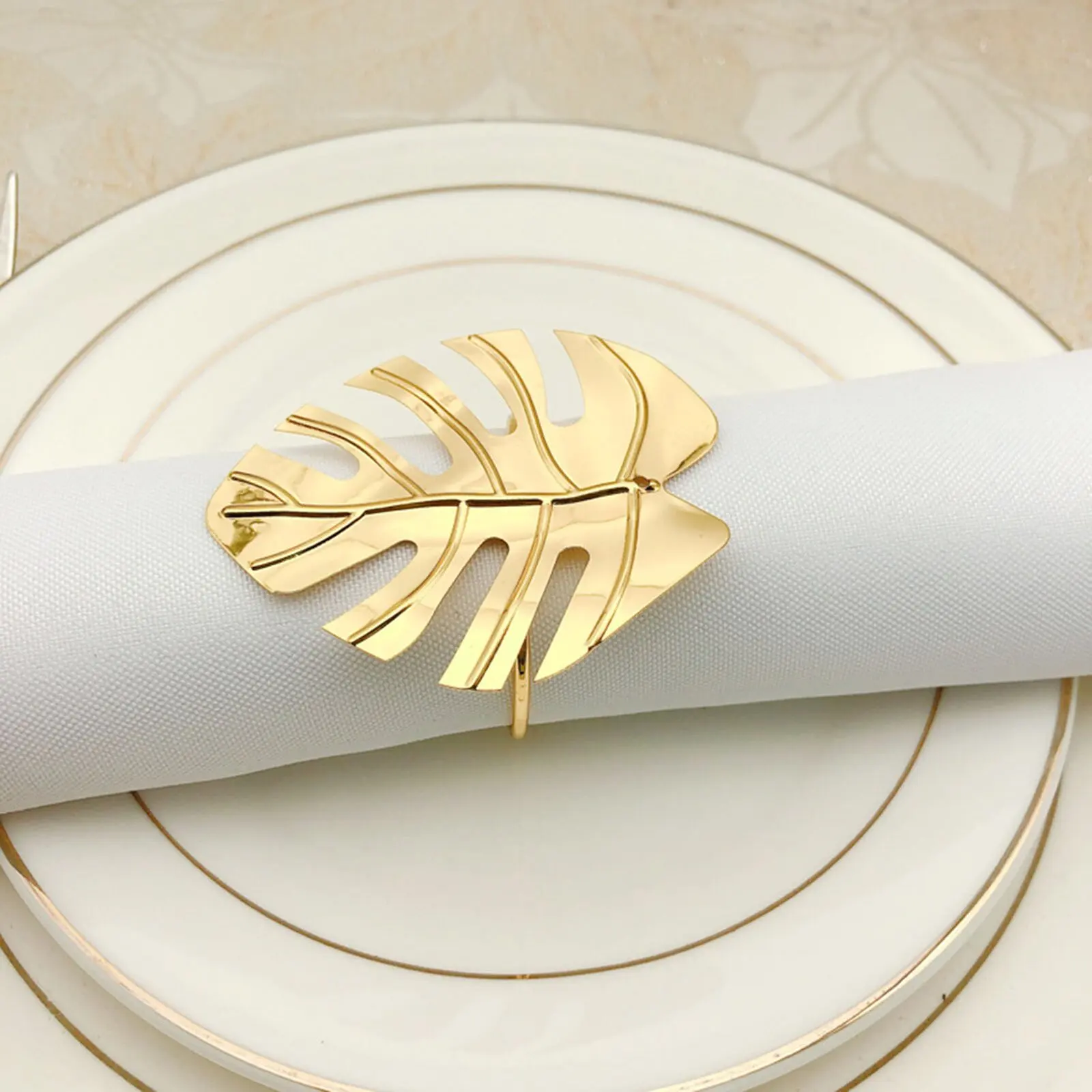 Lovely Gold Napkin Ring for Wedding Party Favors Clear Custom Accessories Sticker Tropical Leaf Napkin Ring Modern simple  rings