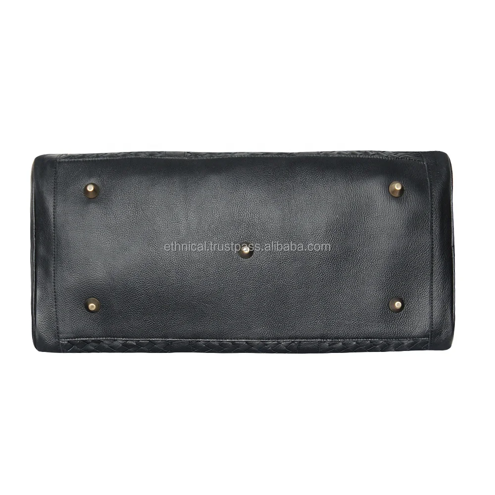 Luxury Designer Hand Weave Cow Leather Travel Duffle Weekender Bag Ladies Fashion Handbags