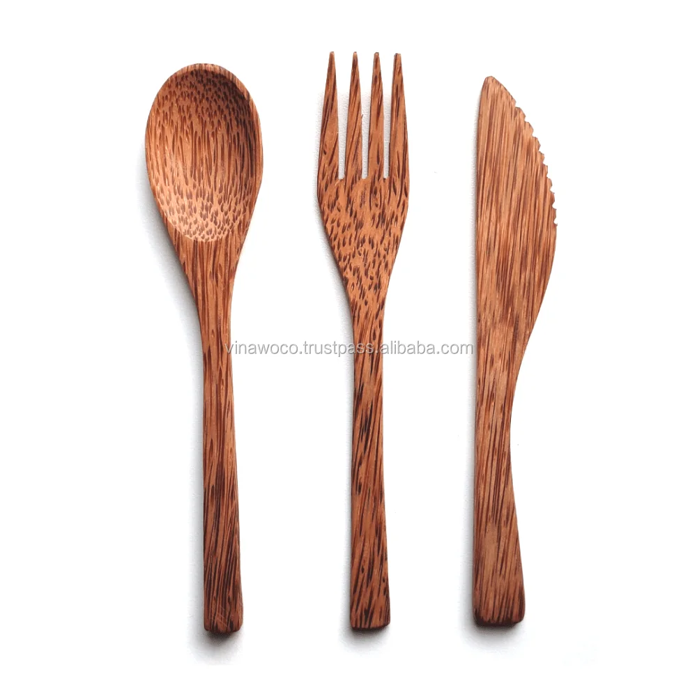 Whole sale price Eco friendly Flatware Coconut Spoons, Forks, Knife  Cutlery Utensil Set