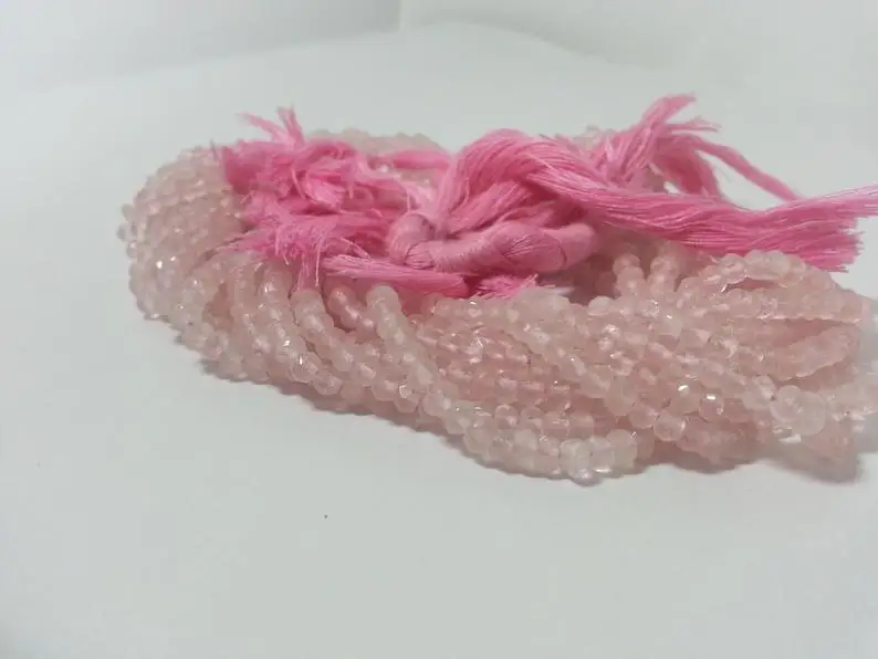 Faceted Rondelle Beads Strand Rose Quartz Stone Natural 4mm Jewelry Making 100% Natural Color Rose Colour AAA+ Grade RQUARTZB3