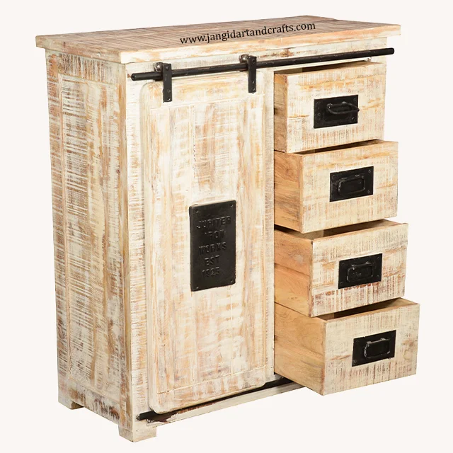 Vintage Industrial Furniture Wooden Drawer Chest with Sliding Door Living Room Home Decor Furniture Manufacturer India