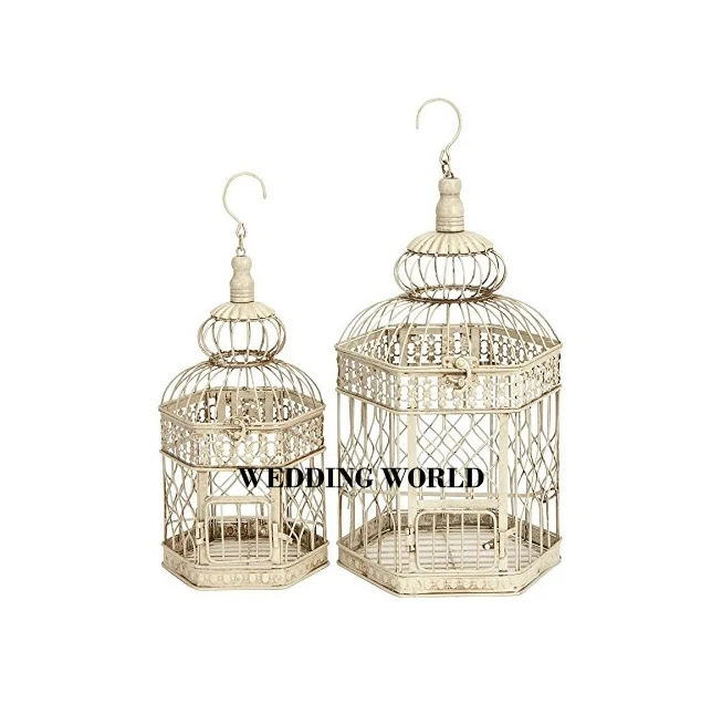 Metal Iron Wire Bird Cage Set of Two Different Sized Classic Handmade Custom Color Modern New Arrival