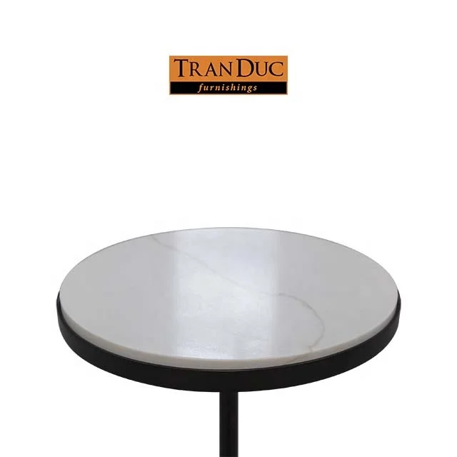 
Round white marble and black metal accent table for hotel bedroom furniture 