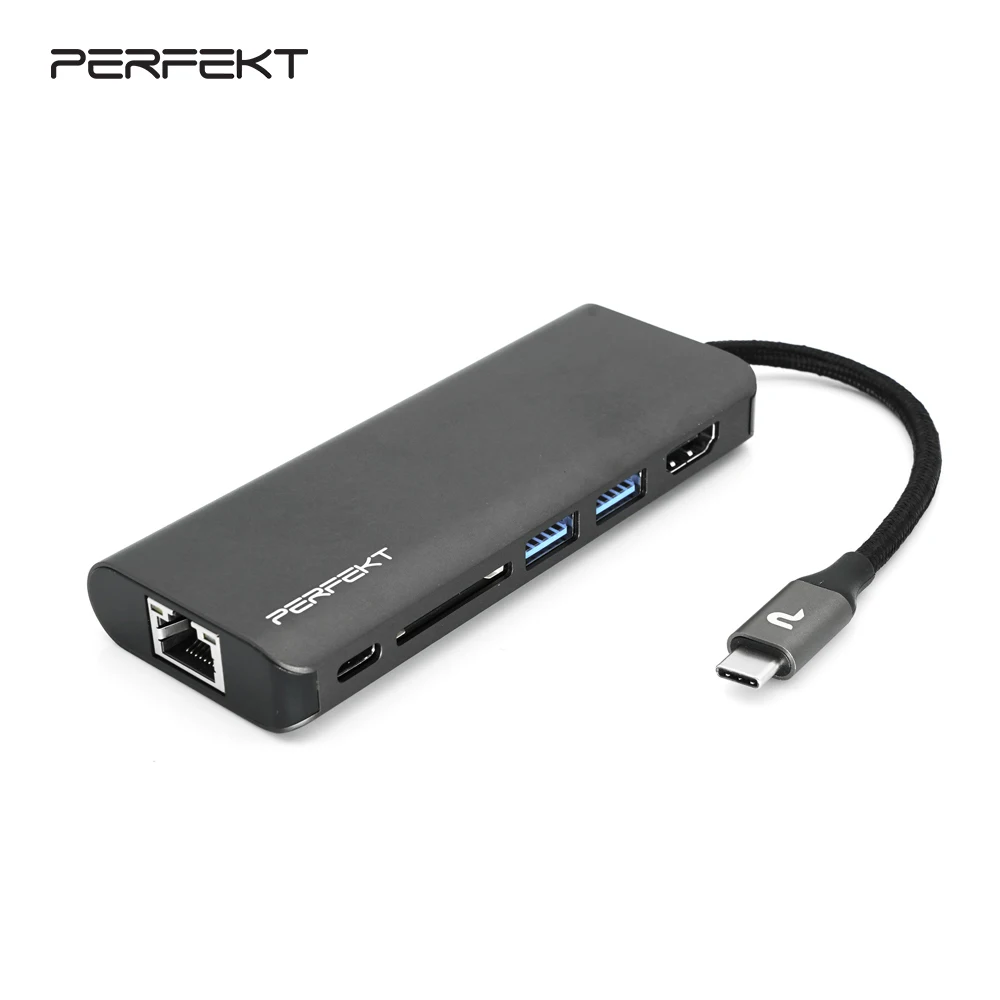 MultiPort Hub 6 in 1 Type C Hub Adapter with 4K HDMI USB-C PD RJ45 SD Port