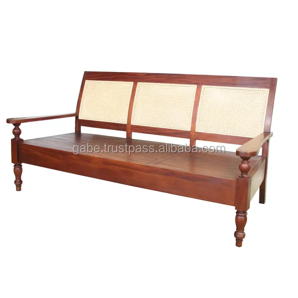Teak Furniture Sofa 3 Seater with Back Rattan Frame