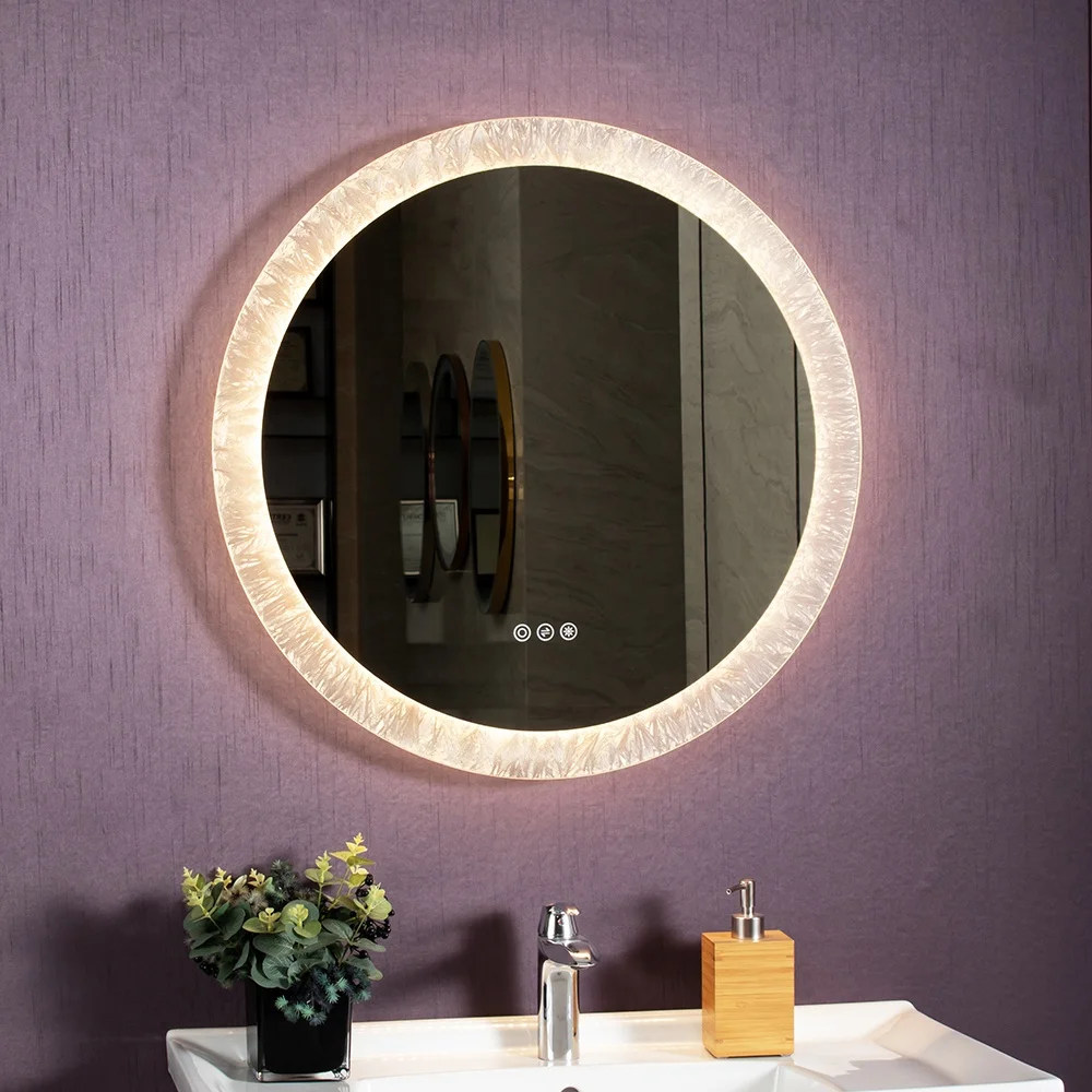 Round Illuminated Bathroom Mirror Bath Smart Vanity Defogger Mirror With Touch Sensor
