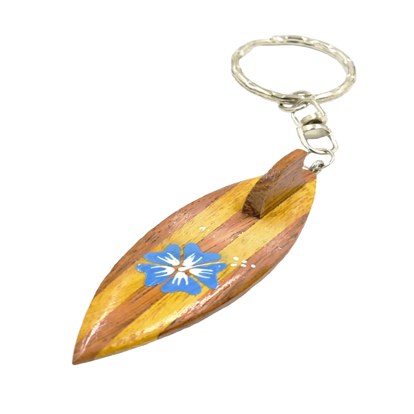 Best seller wood surfboard key chain with hand painted hibiscus flower key holder customized shape key ring