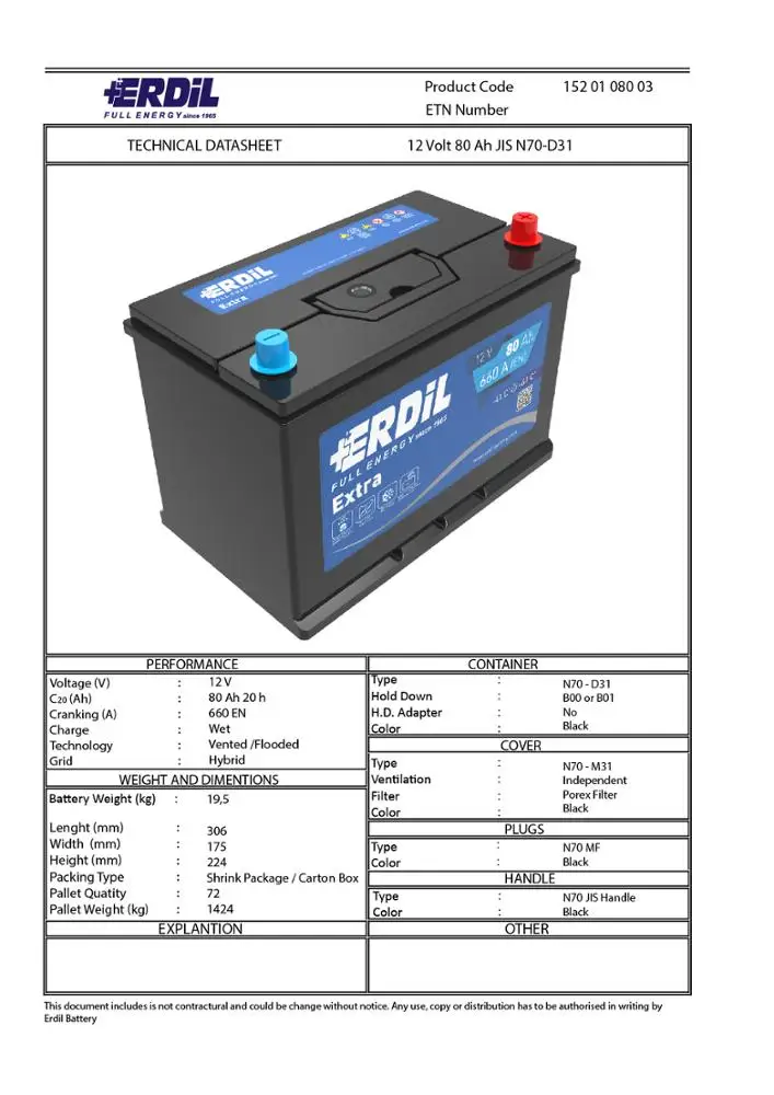 
12 V 80 Ah MF Maintenance Free Car Battery for Korean, Japanese and all Asian cars 