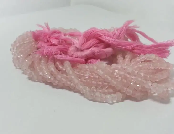 Faceted Rondelle Beads Strand Rose Quartz Stone Natural 4mm Jewelry Making 100% Natural Color Rose Colour AAA+ Grade RQUARTZB3