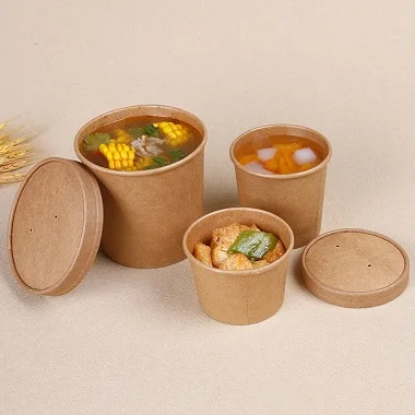 8oz Modern Design Disposable High Quality Kraft Paper Cup Soup Bowl Lids Free Sample Preserves Food Carved Technics Load 5kg