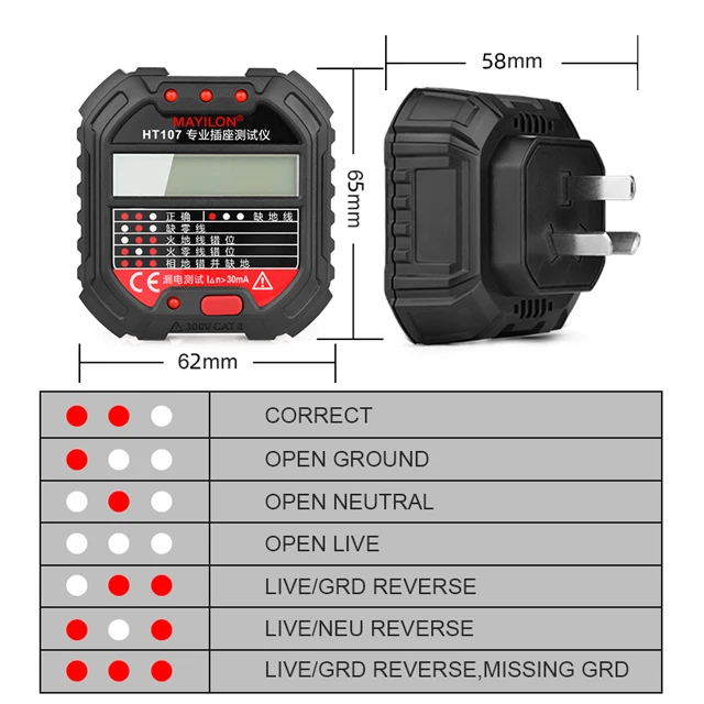 Mayilon HT107D ЕС штекер типа RCD розетка Тестер 90V ~ 250V прибор для измерения напряжения питания герметичность переключатель защиты