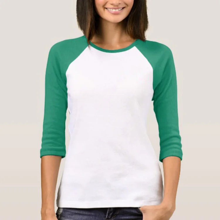 Wholesale Womens Raglan Green Baseball Long Sleeve Two Tone Tee Shirt Woman T Shirts