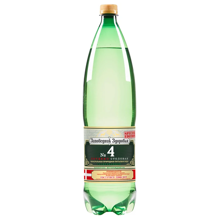 Carbonated natural mineral water ZAPOVEDNIK ZDOROVYA 4 1,5 l. PET bottle, plastic mineral water bottle