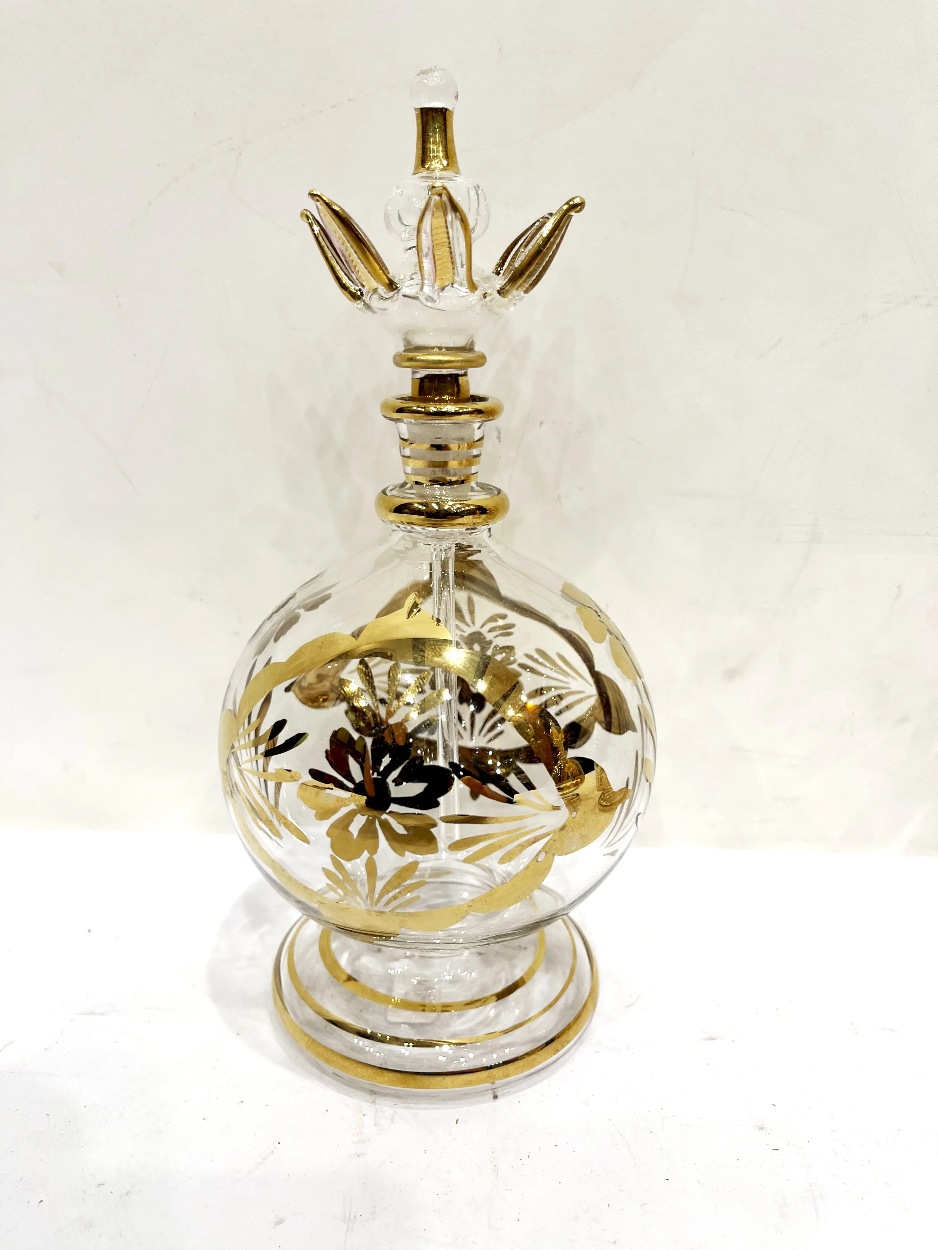 Buy Perfume bottle with golden floral pattern stylish handcrafted crystal Egyptian deep etched glass Perfume bottles